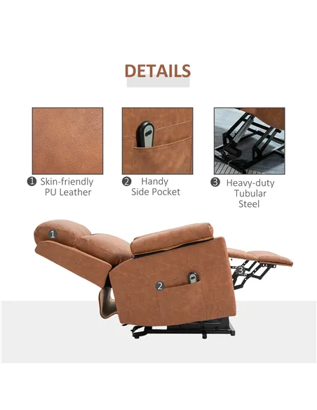 HOMCOM Faux Leather 70° Electric Riser Recliner Chair - Brown