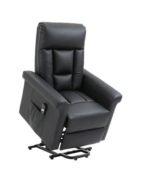 HOMCOM Power Lift Chair Armchair for the Elderly, PU Leather Recliner Chair with Extended Footrest, Remote Control and Side Pock