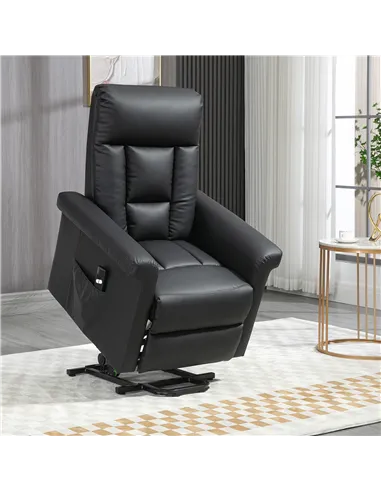 HOMCOM Power Lift Chair Armchair for the Elderly, PU Leather Recliner Chair with Extended Footrest, Remote Control and Side Pock