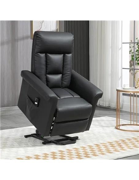 HOMCOM Power Lift Chair Armchair for the Elderly, PU Leather Recliner Chair with Extended Footrest, Remote Control and Side Pock