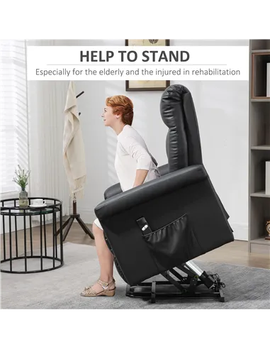HOMCOM Power Lift Chair Armchair for the Elderly, PU Leather Recliner Chair with Extended Footrest, Remote Control and Side Pock