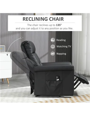 HOMCOM Power Lift Chair Armchair for the Elderly, PU Leather Recliner Chair with Extended Footrest, Remote Control and Side Pock