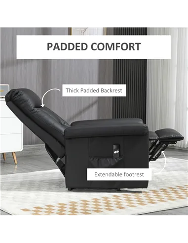 HOMCOM Power Lift Chair Armchair for the Elderly, PU Leather Recliner Chair with Extended Footrest, Remote Control and Side Pock