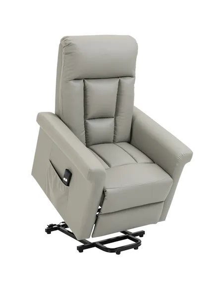 HOMCOM Power Lift Chair Armchair for the Elderly, PU Leather Recliner Chair with Extended Footrest, Remote Control and Side Pock