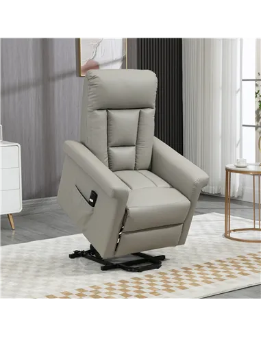 HOMCOM Power Lift Chair Armchair for the Elderly, PU Leather Recliner Chair with Extended Footrest, Remote Control and Side Pock