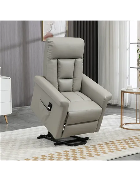 HOMCOM Power Lift Chair Armchair for the Elderly, PU Leather Recliner Chair with Extended Footrest, Remote Control and Side Pock