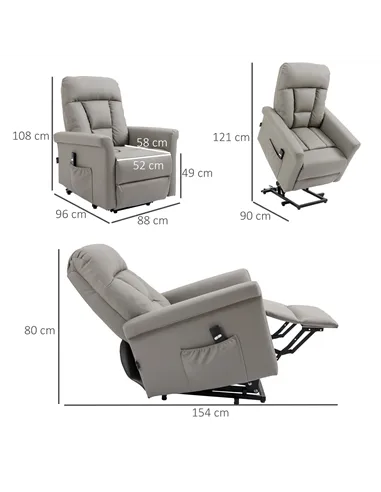 HOMCOM Power Lift Chair Armchair for the Elderly, PU Leather Recliner Chair with Extended Footrest, Remote Control and Side Pock