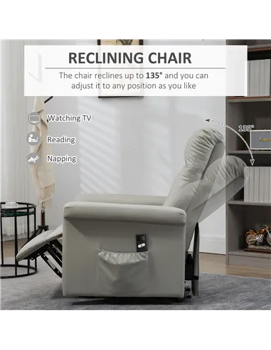 HOMCOM Power Lift Chair Armchair for the Elderly, PU Leather Recliner Chair with Extended Footrest, Remote Control and Side Pock