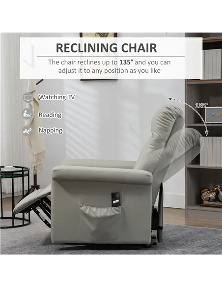HOMCOM Power Lift Chair Armchair for the Elderly, PU Leather Recliner Chair with Extended Footrest, Remote Control and Side Pock