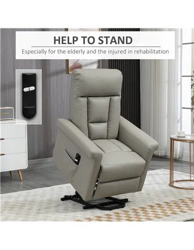 HOMCOM Power Lift Chair Armchair for the Elderly, PU Leather Recliner Chair with Extended Footrest, Remote Control and Side Pock