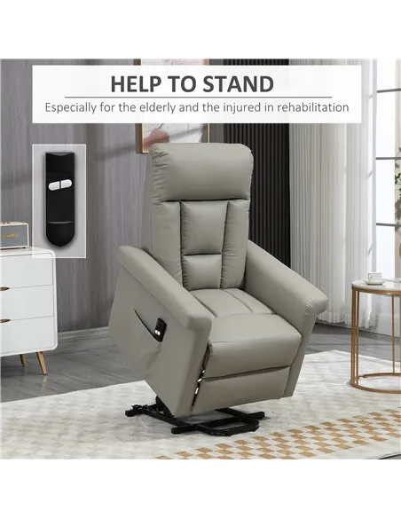 HOMCOM Power Lift Chair Armchair for the Elderly, PU Leather Recliner Chair with Extended Footrest, Remote Control and Side Pock