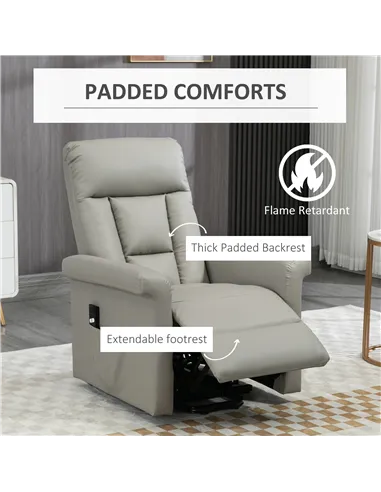 HOMCOM Power Lift Chair Armchair for the Elderly, PU Leather Recliner Chair with Extended Footrest, Remote Control and Side Pock