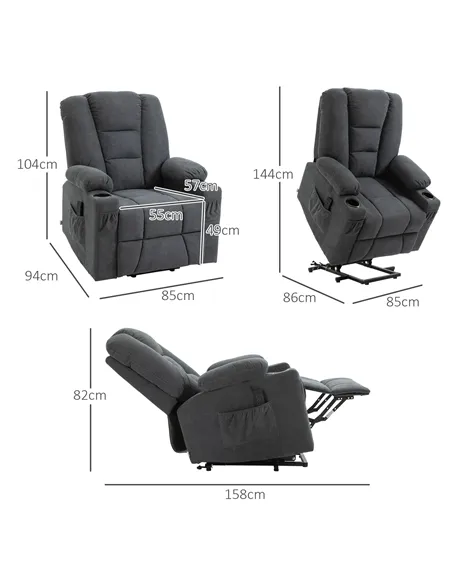 HOMCOM Oversized Riser and Recliner Chairs for the Elderly, Fabric Upholstered Lift Chair for Living Room with Remote Control, S