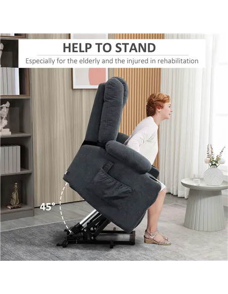 HOMCOM Oversized Riser and Recliner Chairs for the Elderly, Fabric Upholstered Lift Chair for Living Room with Remote Control, S