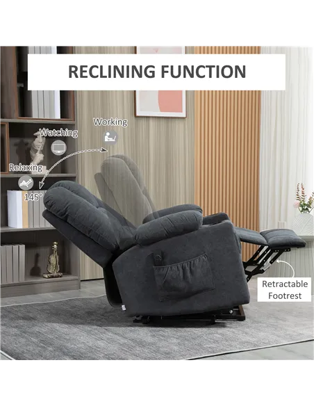 HOMCOM Oversized Riser and Recliner Chairs for the Elderly, Fabric Upholstered Lift Chair for Living Room with Remote Control, S