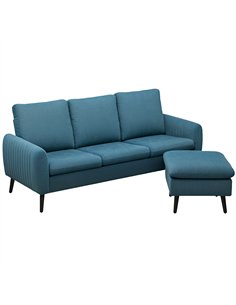 HOMCOM 3 Seater Sofa with Ottoman, 196cm Corduroy L-shaped Sofa Couch with Scatter Back, Reversible Chaise Lounge for Living Roo