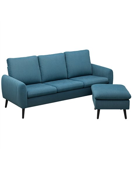 HOMCOM 3 Seater Sofa with Ottoman, 196cm Corduroy L-shaped Sofa Couch with Scatter Back, Reversible Chaise Lounge for Living Roo