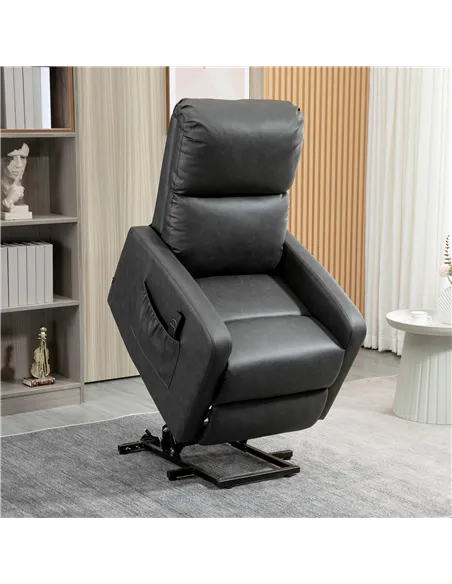 HOMCOM Riser and Recliner Chair for the Elderly, PU Leather Upholstered Lift Chair for Living Room with Remote Control, Side Poc