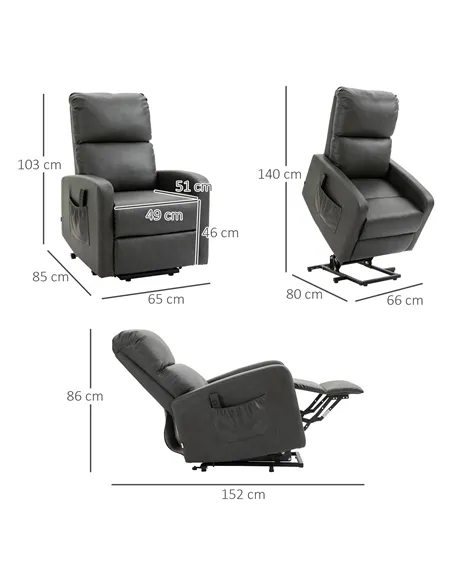 HOMCOM Riser and Recliner Chair for the Elderly, PU Leather Upholstered Lift Chair for Living Room with Remote Control, Side Poc