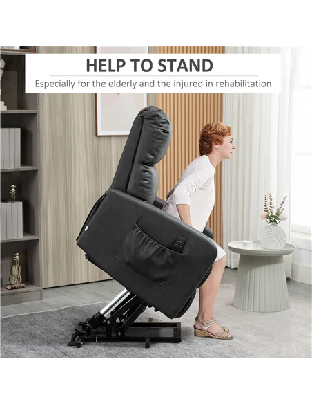 HOMCOM Riser and Recliner Chair for the Elderly, PU Leather Upholstered Lift Chair for Living Room with Remote Control, Side Poc