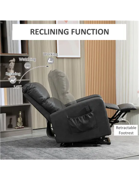 HOMCOM Riser and Recliner Chair for the Elderly, PU Leather Upholstered Lift Chair for Living Room with Remote Control, Side Poc