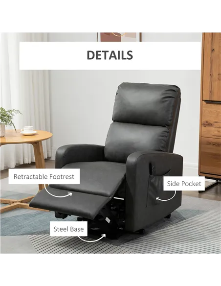 HOMCOM Riser and Recliner Chair for the Elderly, PU Leather Upholstered Lift Chair for Living Room with Remote Control, Side Poc