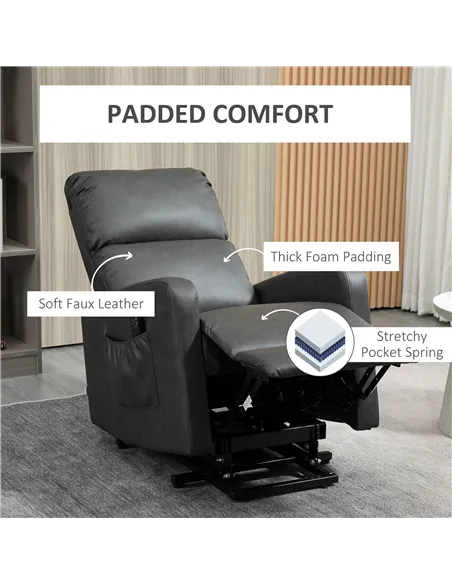 HOMCOM Riser and Recliner Chair for the Elderly, PU Leather Upholstered Lift Chair for Living Room with Remote Control, Side Poc