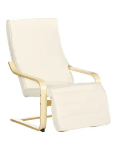 HOMCOM Wooden Armchair, Upholstered Linen Lounge Chair with Adjustable Footrest & Removable Cushion, Poang Chair for Living Room