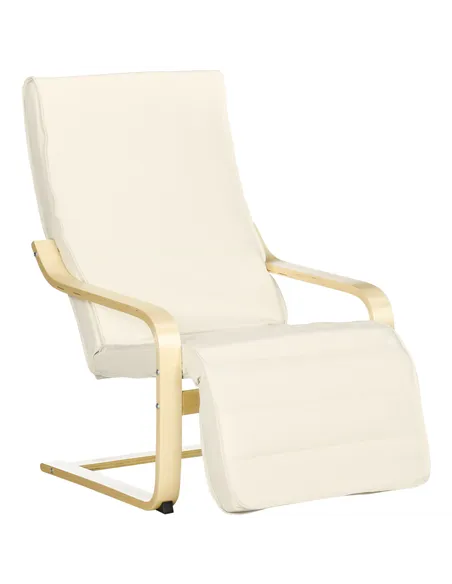 HOMCOM Wooden Armchair, Upholstered Linen Lounge Chair with Adjustable Footrest & Removable Cushion, Poang Chair for Living Room