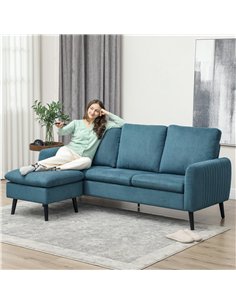 HOMCOM 3 Seater Sofa with Ottoman, 196cm Corduroy L-shaped Sofa Couch with Scatter Back, Reversible Chaise Lounge for Living Roo 2