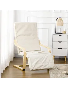 HOMCOM Wooden Armchair, Upholstered Linen Lounge Chair with Adjustable Footrest & Removable Cushion, Poang Chair for Living Room 2