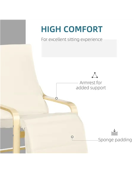 HOMCOM Wooden Armchair, Upholstered Linen Lounge Chair with Adjustable Footrest & Removable Cushion, Poang Chair for Living Room