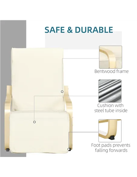 HOMCOM Wooden Armchair, Upholstered Linen Lounge Chair with Adjustable Footrest & Removable Cushion, Poang Chair for Living Room