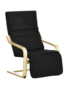 HOMCOM Wooden Armchair, Upholstered Linen Lounge Chair with Adjustable Footrest & Removable Cushion, Poang Chair for Living Room
