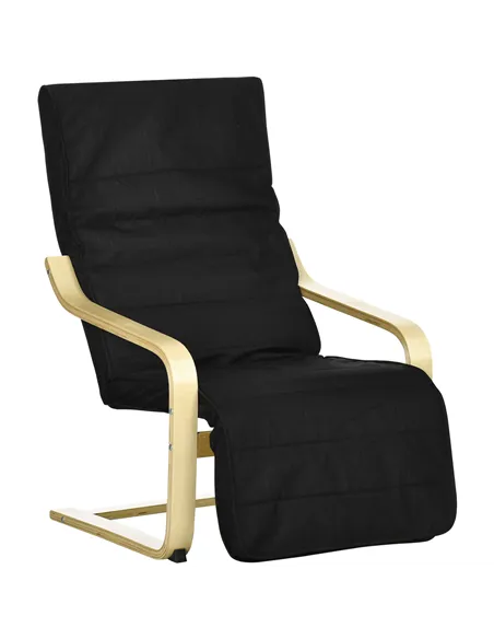 HOMCOM Wooden Armchair, Upholstered Linen Lounge Chair with Adjustable Footrest & Removable Cushion, Poang Chair for Living Room