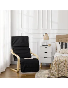 HOMCOM Wooden Armchair, Upholstered Linen Lounge Chair with Adjustable Footrest & Removable Cushion, Poang Chair for Living Room 2