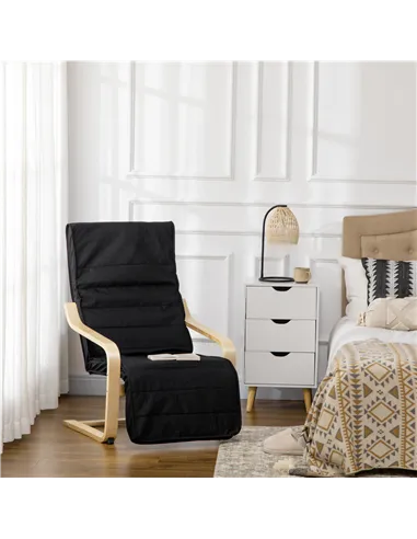 HOMCOM Wooden Armchair, Upholstered Linen Lounge Chair with Adjustable Footrest & Removable Cushion, Poang Chair for Living Room