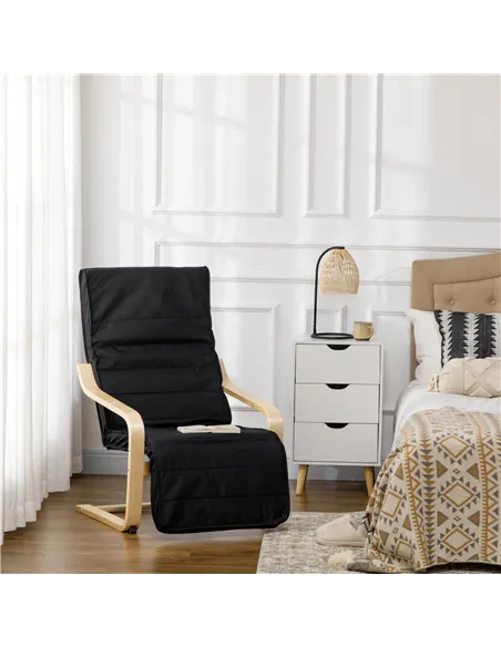 HOMCOM Wooden Armchair, Upholstered Linen Lounge Chair with Adjustable Footrest & Removable Cushion, Poang Chair for Living Room