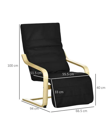 HOMCOM Wooden Armchair, Upholstered Linen Lounge Chair with Adjustable Footrest & Removable Cushion, Poang Chair for Living Room