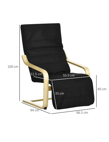 HOMCOM Wooden Armchair, Upholstered Linen Lounge Chair with Adjustable Footrest & Removable Cushion, Poang Chair for Living Room