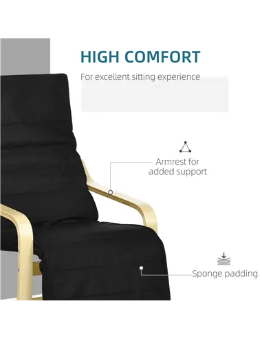 HOMCOM Wooden Armchair, Upholstered Linen Lounge Chair with Adjustable Footrest & Removable Cushion, Poang Chair for Living Room