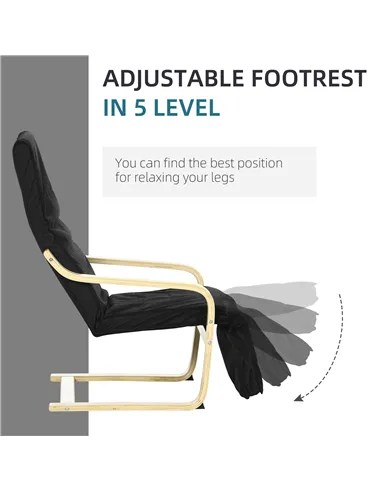 HOMCOM Wooden Armchair, Upholstered Linen Lounge Chair with Adjustable Footrest & Removable Cushion, Poang Chair for Living Room