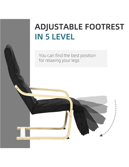 HOMCOM Wooden Armchair, Upholstered Linen Lounge Chair with Adjustable Footrest & Removable Cushion, Poang Chair for Living Room