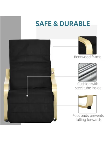 HOMCOM Wooden Armchair, Upholstered Linen Lounge Chair with Adjustable Footrest & Removable Cushion, Poang Chair for Living Room