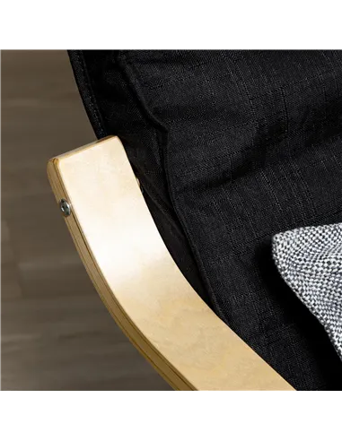 HOMCOM Wooden Armchair, Upholstered Linen Lounge Chair with Adjustable Footrest & Removable Cushion, Poang Chair for Living Room