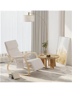 HOMCOM Rocking Lounge Chair Recliner Relaxation Lounging Relaxing Seat with Adjustable Footrest, Side Pocket and Pillow, Cream W 2