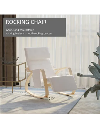 HOMCOM Rocking Lounge Chair Recliner Relaxation Lounging Relaxing Seat with Adjustable Footrest, Side Pocket and Pillow, Cream W