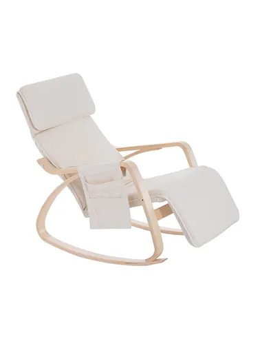 HOMCOM Rocking Lounge Chair Recliner Relaxation Lounging Relaxing Seat with Adjustable Footrest, Side Pocket and Pillow, Cream W