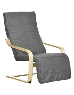 HOMCOM Wooden Armchair, Upholstered Linen Lounge Chair with Adjustable Footrest & Removable Cushion, Poang Chair for Living Room