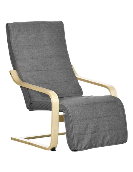 HOMCOM Wooden Armchair, Upholstered Linen Lounge Chair with Adjustable Footrest & Removable Cushion, Poang Chair for Living Room